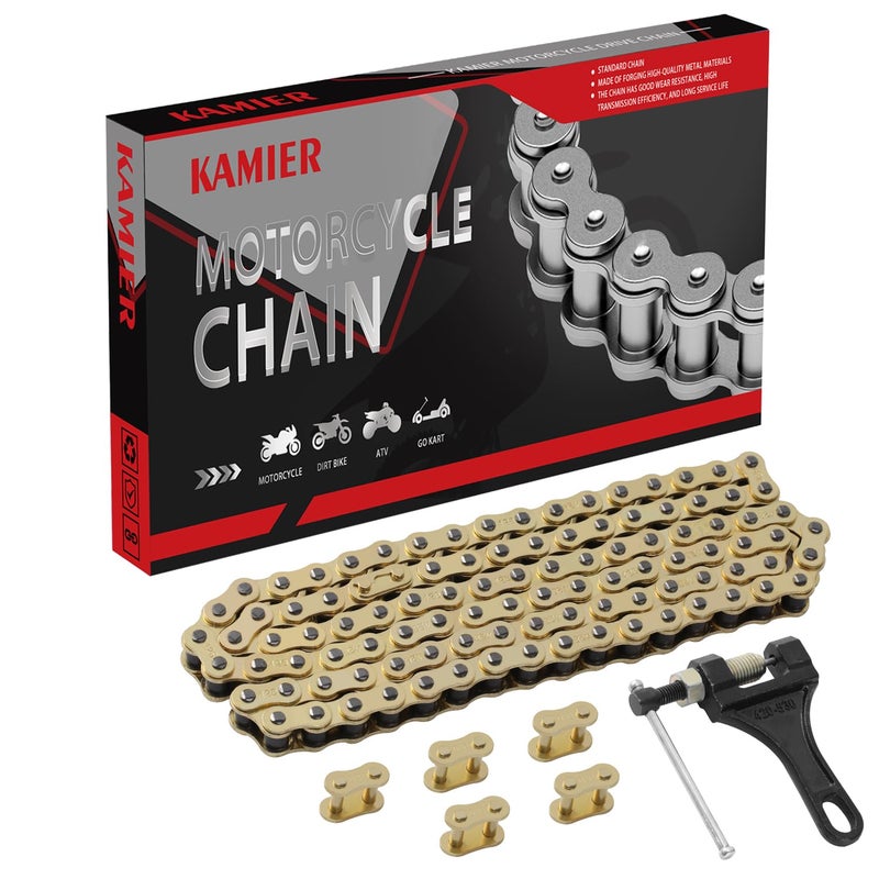 KAMIER 428 Drive Chain 102 Links Gold with Chain Breaker for 50cc 70cc 90cc 110cc 125cc CT90 CT110 TaoTao Coolster Vitacci Apollo Trailmaster Pit Dirt Bike 4 Wheeler ATV Quad Go Kart Heavy Duty Parts - Image 1
